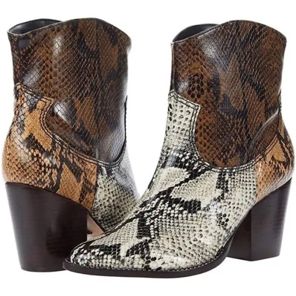 SCHUTZ Haven Snakeskin Embossed Leather Western Ankle Boots
